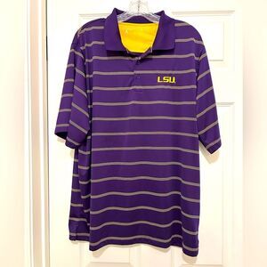 Antigua mens LSU  Tigers Purple Gold Stripe Polo Shirt Size XL